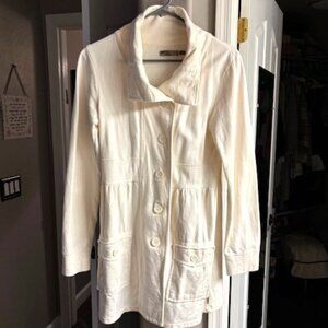 prAna Yoga Creme Colored Light Weight Cotton Long Jacket, Size Small